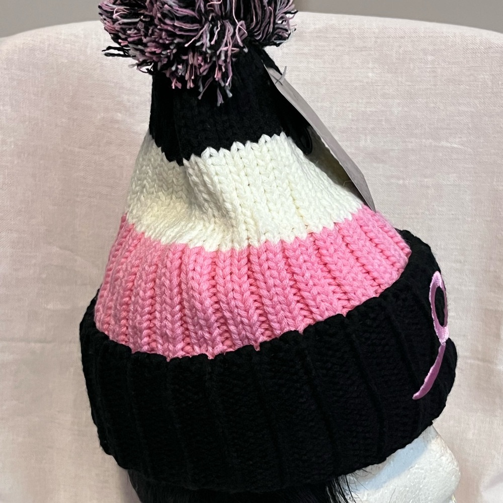Breast Cancer Awareness Knitted Beanie. - Picture 3 of 5